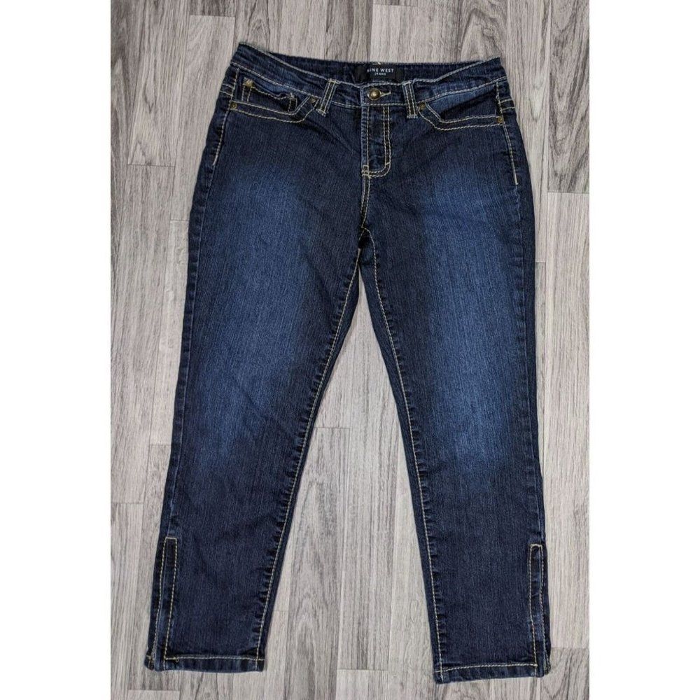 Nine West Size 6‎ Zipped Cuffs Bold Stitching Cropped Denim Blue Jeans